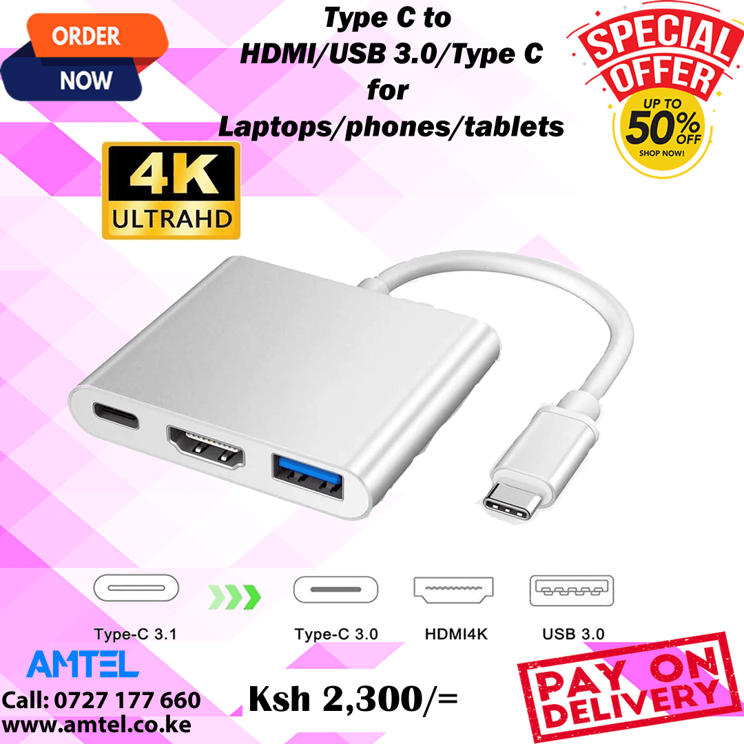 Type C USB 3.1 to USB-C 4K HDMI USB 3.0 Adapter Cable 3 in 1 Hub