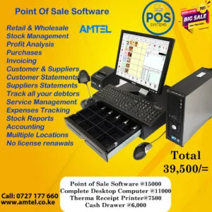 Point Sale & Stock Management Software, Complete Desktop Computer, Cash Drawer, Receipt Thermal Printer