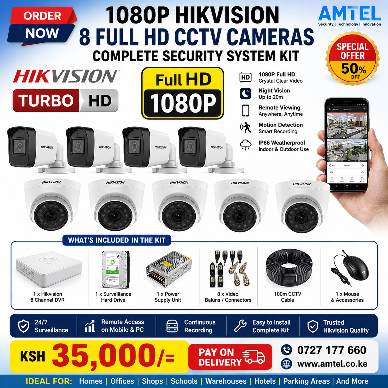 1080P Hikvision 8 Full HD CCTV Cameras Complete Security System Kit in Nairobi Kenya