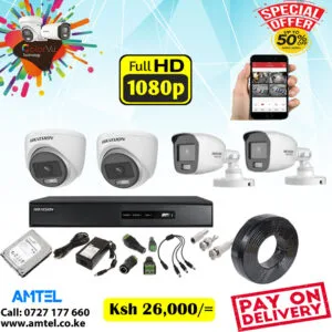 Hikvision 4 1080P 2MP Full ColourVu CCTV Cameras Complete System Kit In Nairobi Kenya