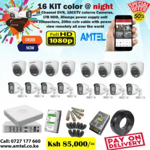 16 Cameras Hikvision ColorVu 1080p 2MP HD 16 Channels Complete Kit with color at night in Nairobi Kenya