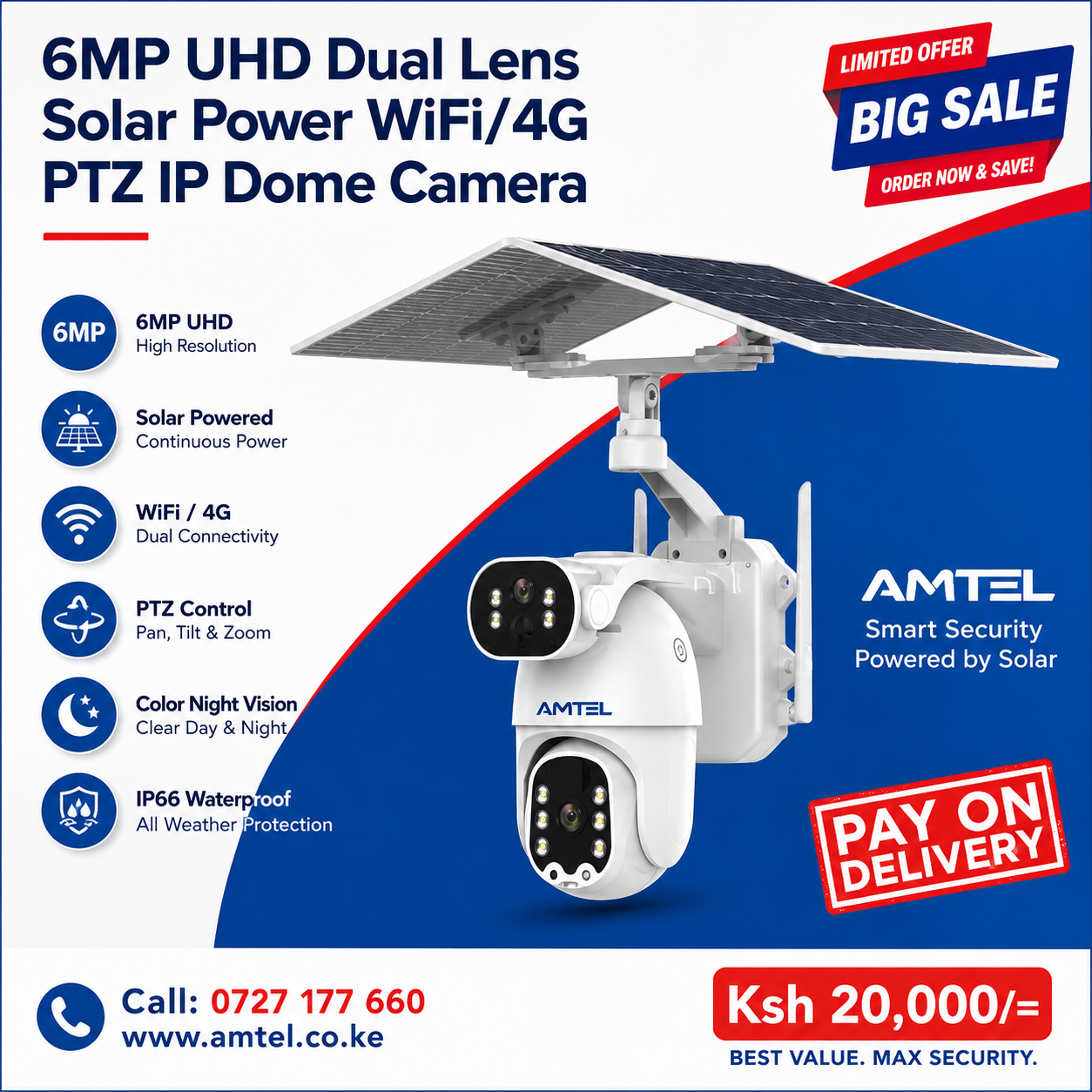 6MP UHD Dual Lens Solar Power WiFi/4G PTZ IP Dome Camera in Nairobi, Kenya.)