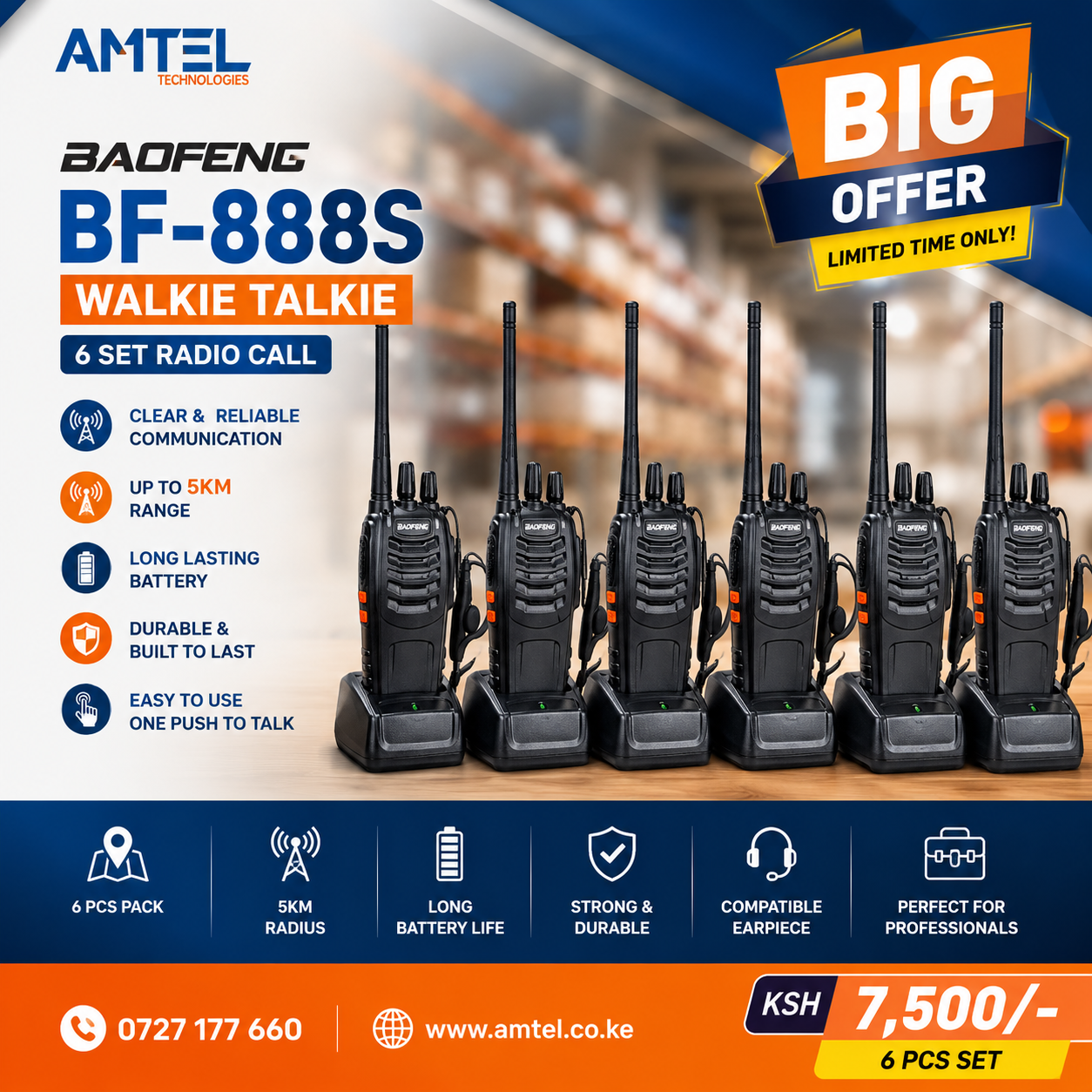 6 Set Baofeng BF-888S Walkie Talkies – Professional Long-Range Two-Way Radio Communication Solution.