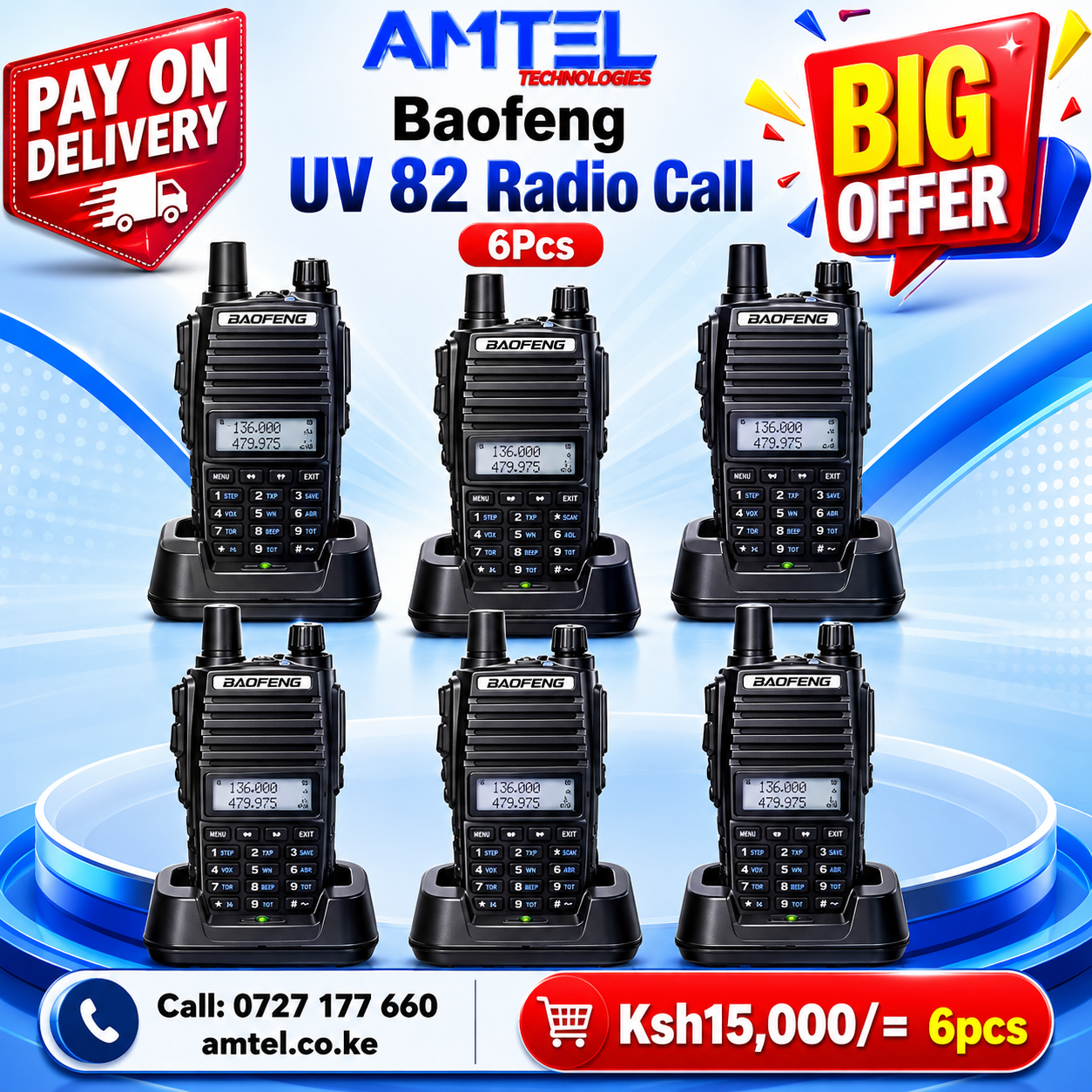 6 Sets Baofeng UV-82 Walkie Talkie – Long Range Two-Way Radios (Pack of 6) in Kenya.