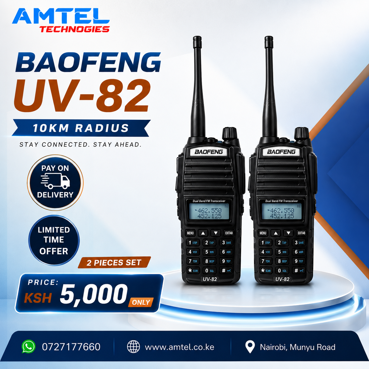Baofeng UV-82 Walkie Talkie (With Earpiece) 2Pieces from amtel.